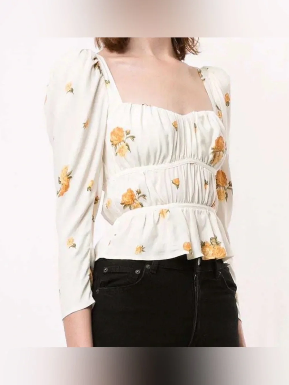 Reformation Plath in Constance Cream Floral Blouse Size Small Sweetheart